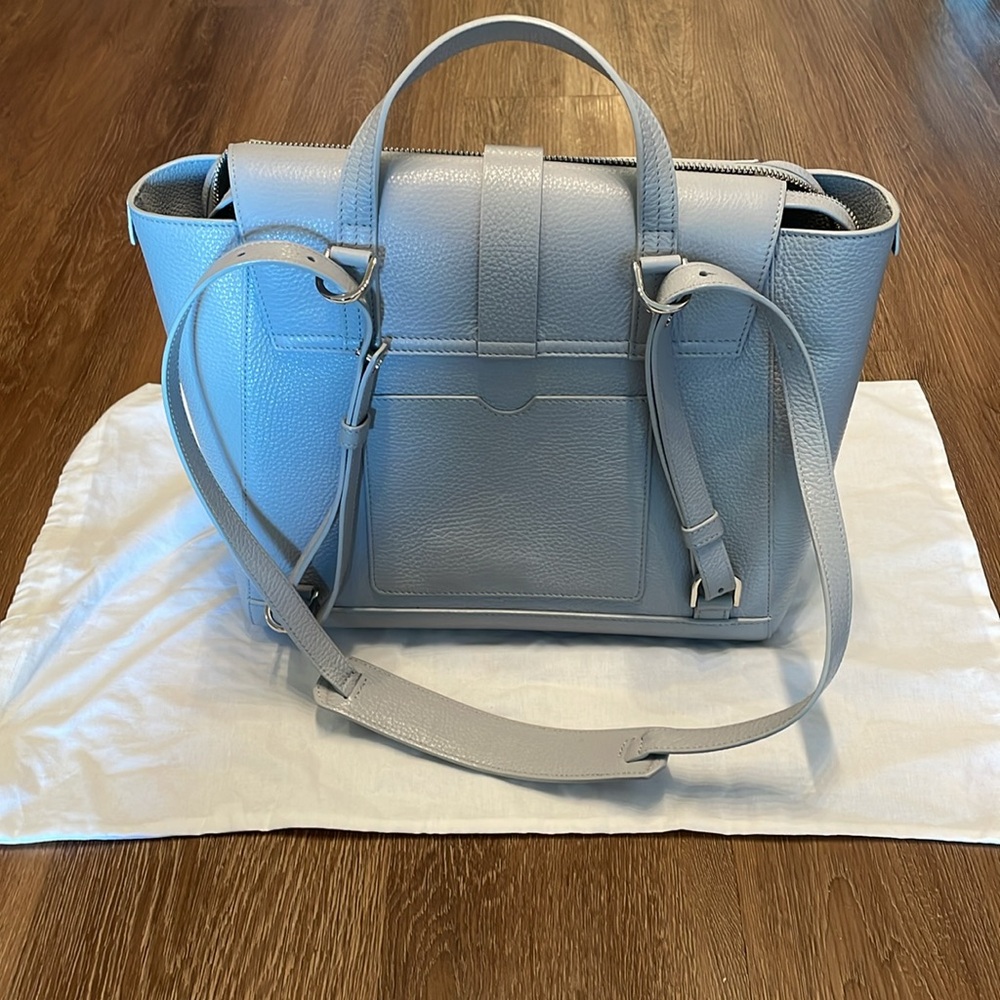 Senreve Maestra Satchel Bag Dolce Ice Blue Pebbled Leather Silver - Picture 3 of 8